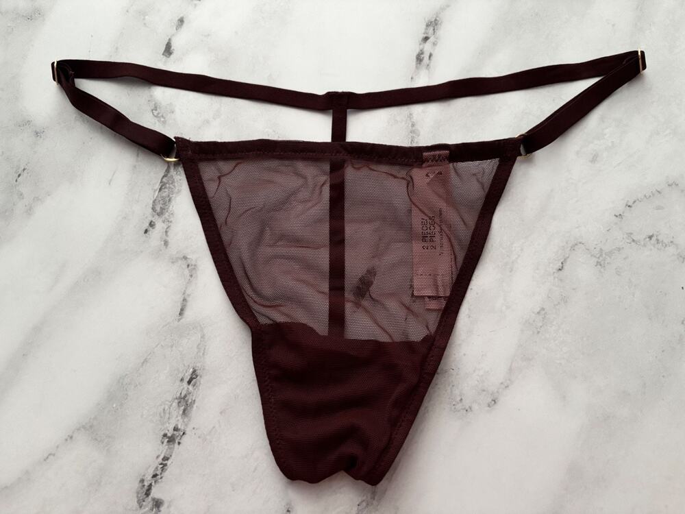 Victoria's Secret V String Panty Brown Sheer Mesh Adjustable Sides XL